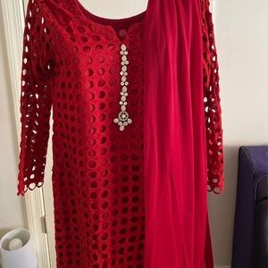 Pakistani Red Shalwar Kameez